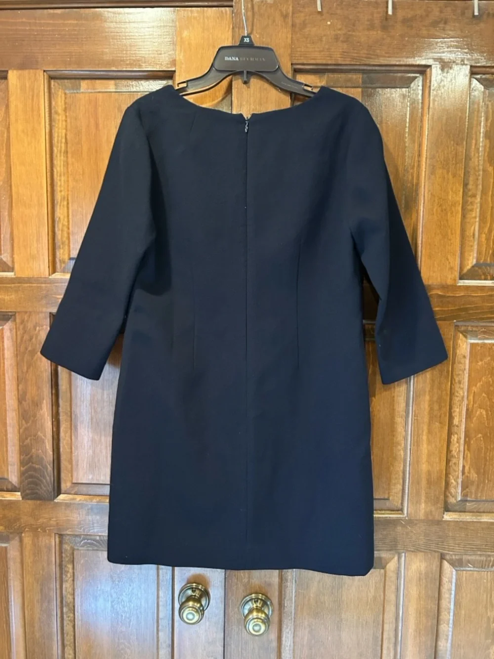 J. Crew Size 6 Navy Blue Wool Crepe V-Neck Shift Dress 3/4 Sleeve‎ Lined 97450